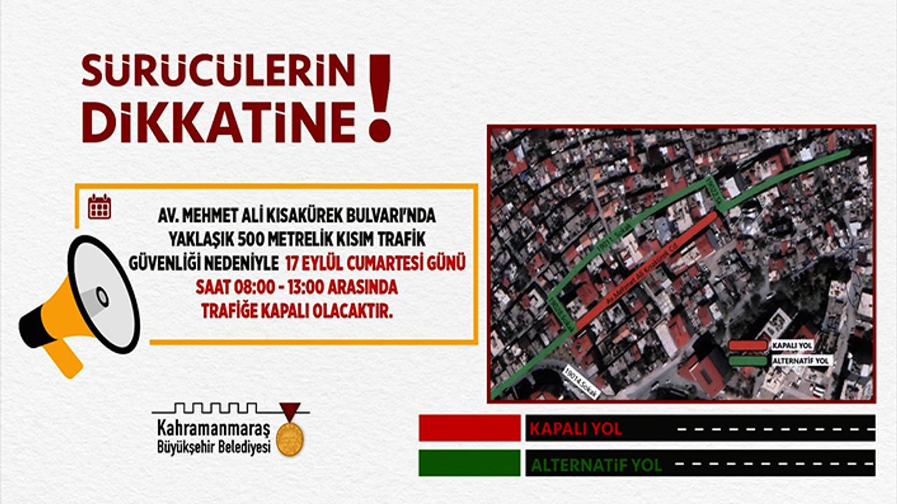 Av. Mehmet Ali Kısakürek Bulvarı trafiğe kapatılacak