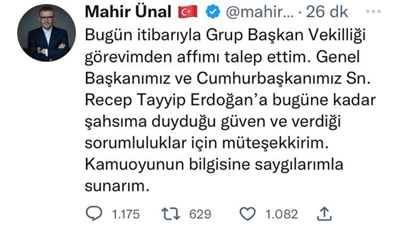 Mahir Ünal, görevinden affını istedi