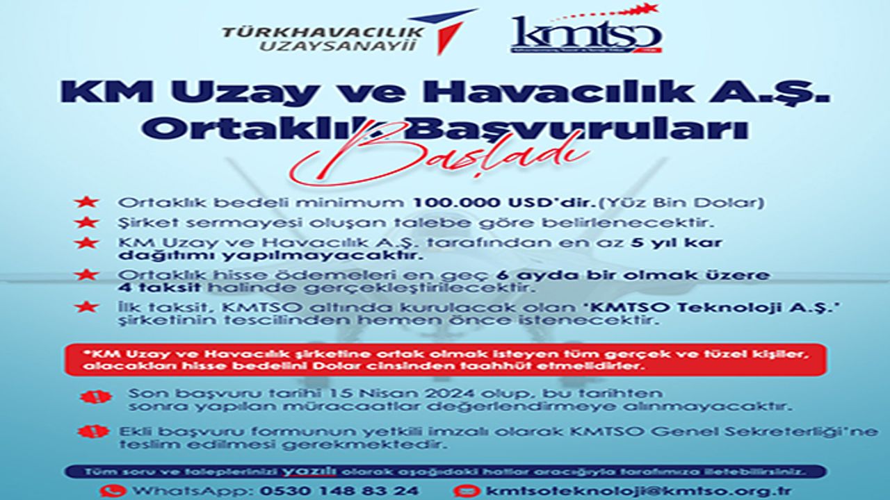 KM Uzay ve Havacılık A.Ş. ortaklık başvuruları başladı