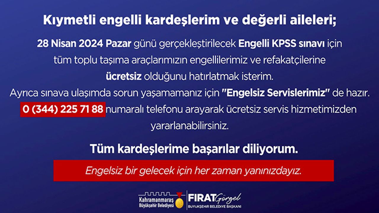 Büyükşehir’den EKPSS’ye girecek vatandaşlara ulaşım desteği