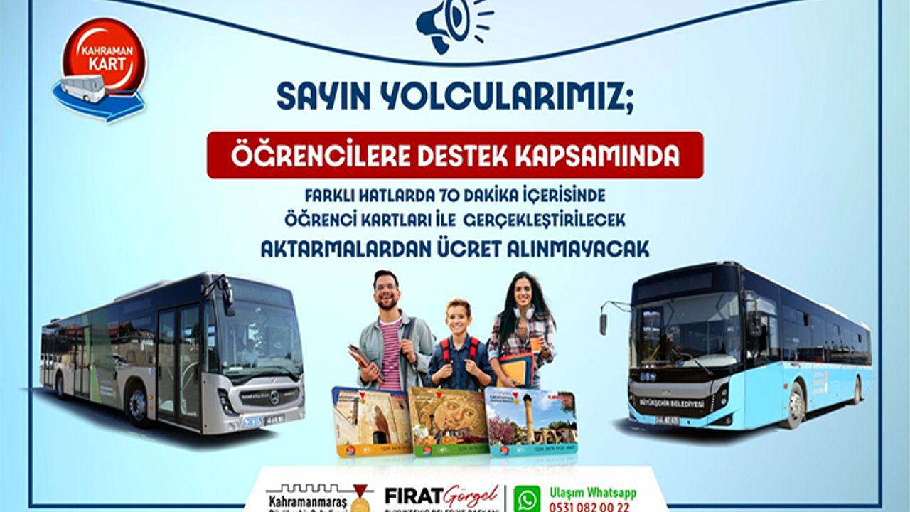 Toplu taşımada öğrencilere 70 dakika içerisinde aktarma ücretsiz