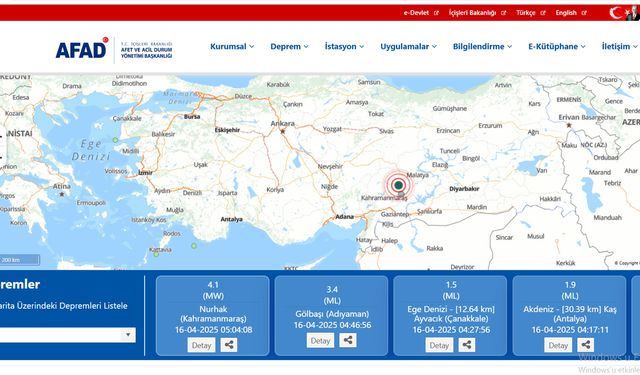 Kahramanmaraş’ın Nurhak ilçesinde 4,1 büyüklüğünde deprem