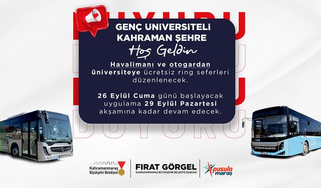 Kahramanmaraş’ta havaalanı ve otogardan ücretsiz ring