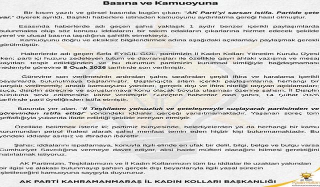 AK Parti Kahramanmaraş İl Kadın Kolları’ndan istifa iddialarına yanıt