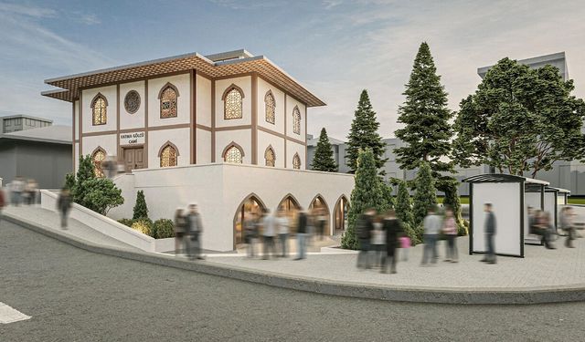 Depremde hasar alarak yıkılan Fatma Gölcü Camii, hızla yükseliyor