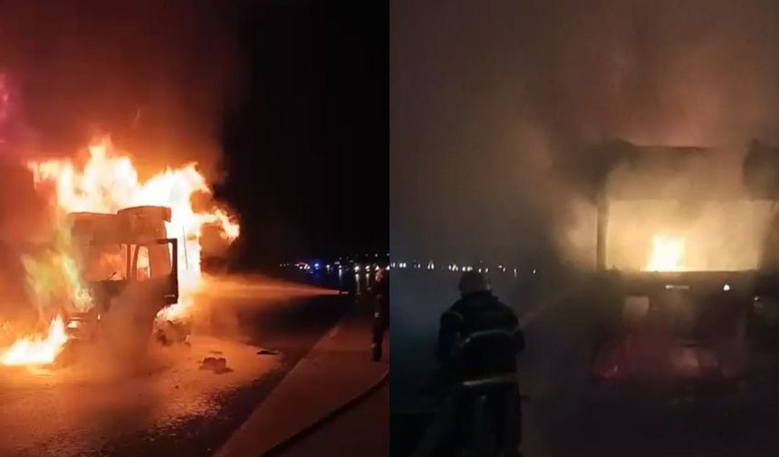 Gaziantep otoyolunda seyir halindeki TIR kül oldu