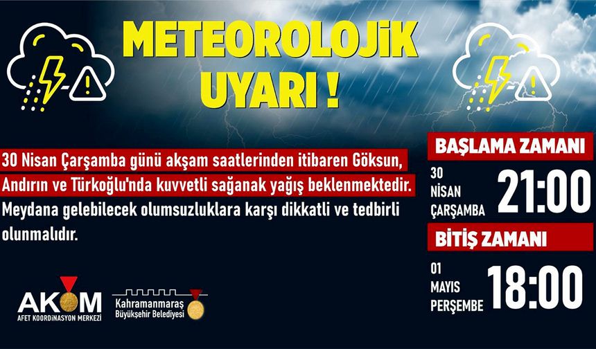 Kahramanmaraş'ın 3 ilçede sağanak yağış uyarısı