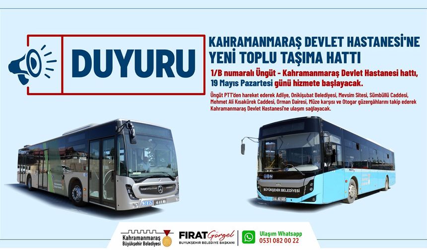 Kahramanmaraş’ta yeni toplu taşıma hattı hizmete başlıyor