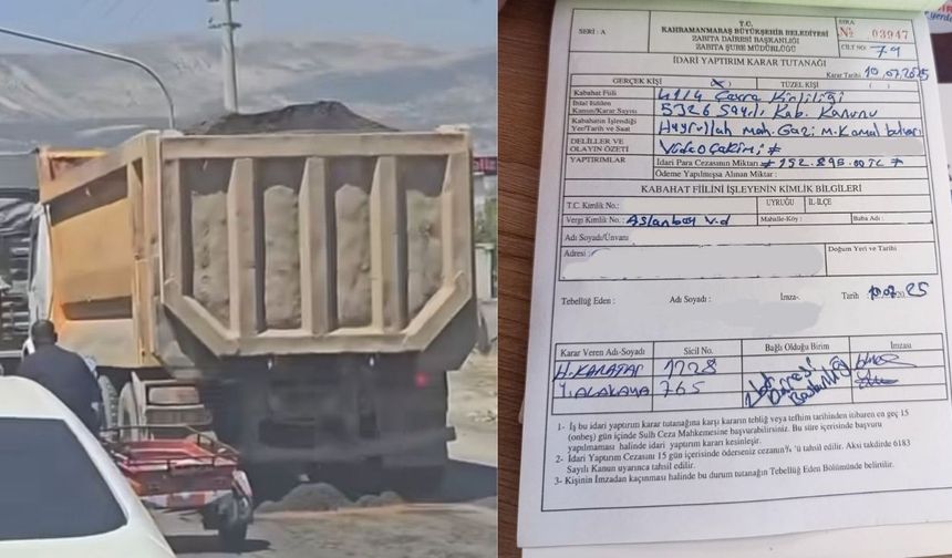 Karayoluna inşaat malzemesi döken sürücüye 152 bin lira ceza