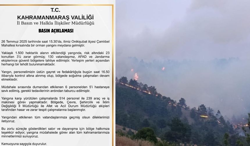 Kahramanmaraş Çamlıbel’deki orman yangını 1500 hektarlık alan etkilendi