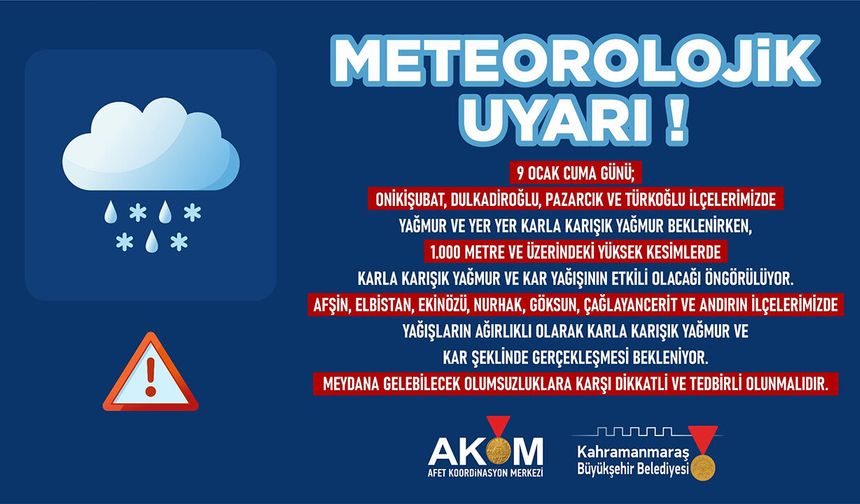 Kahramanmaraş’ta yağışlı hava uyarısı
