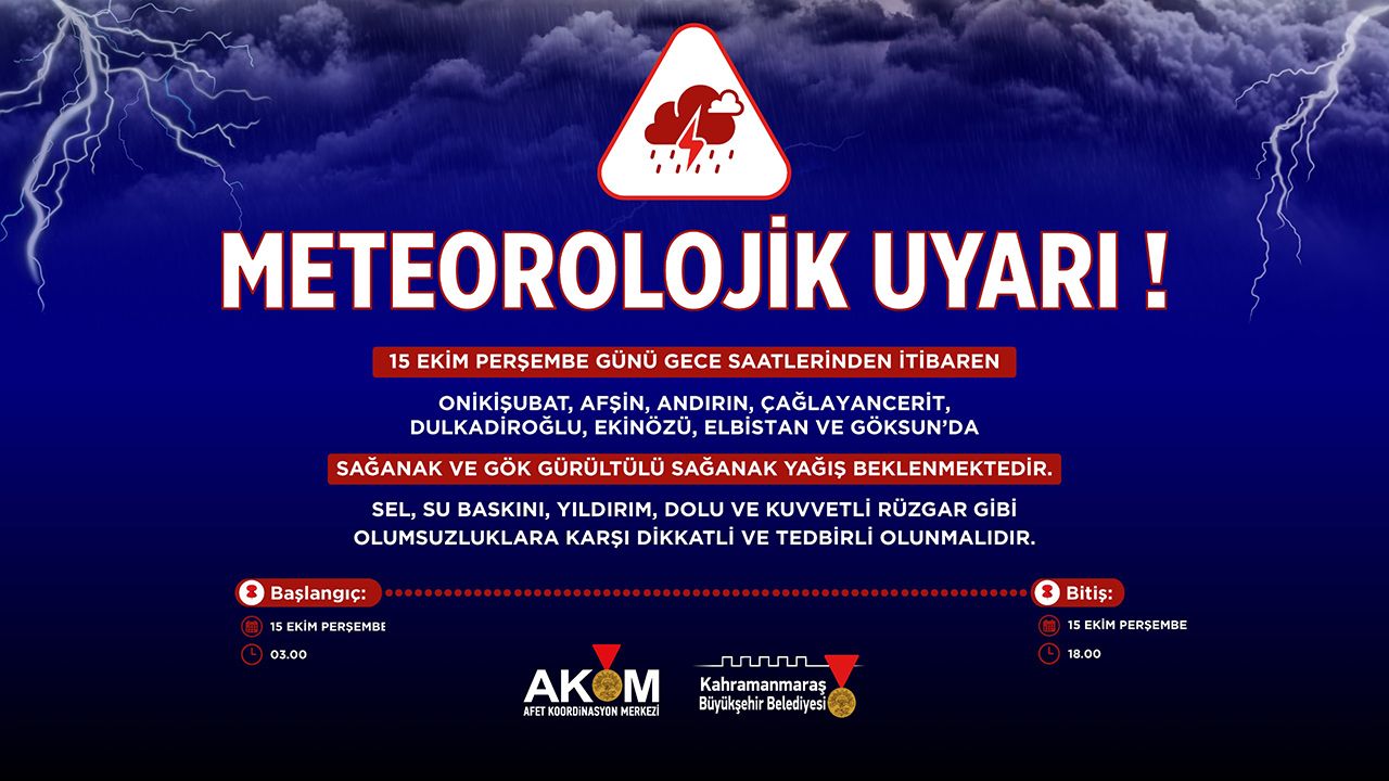 Büyükşehir’den 8 ilçede kuvvetli sağanak uyarısı